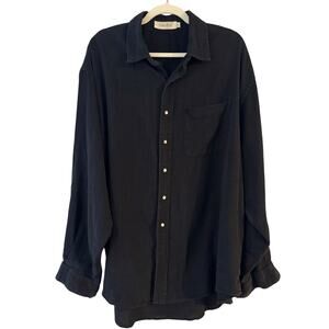 MAMÈNE Linen Blend Oversized Button Up Shirt Women 3/ XL US Black Minimalist